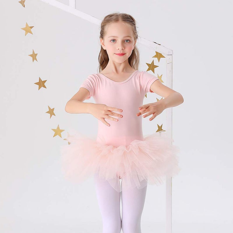 Bezioner Girls Cotton Ballet Dance Dress Cute Tutu Skirted Leotard Short Sleeve Pink Size 3-4T - Image 5